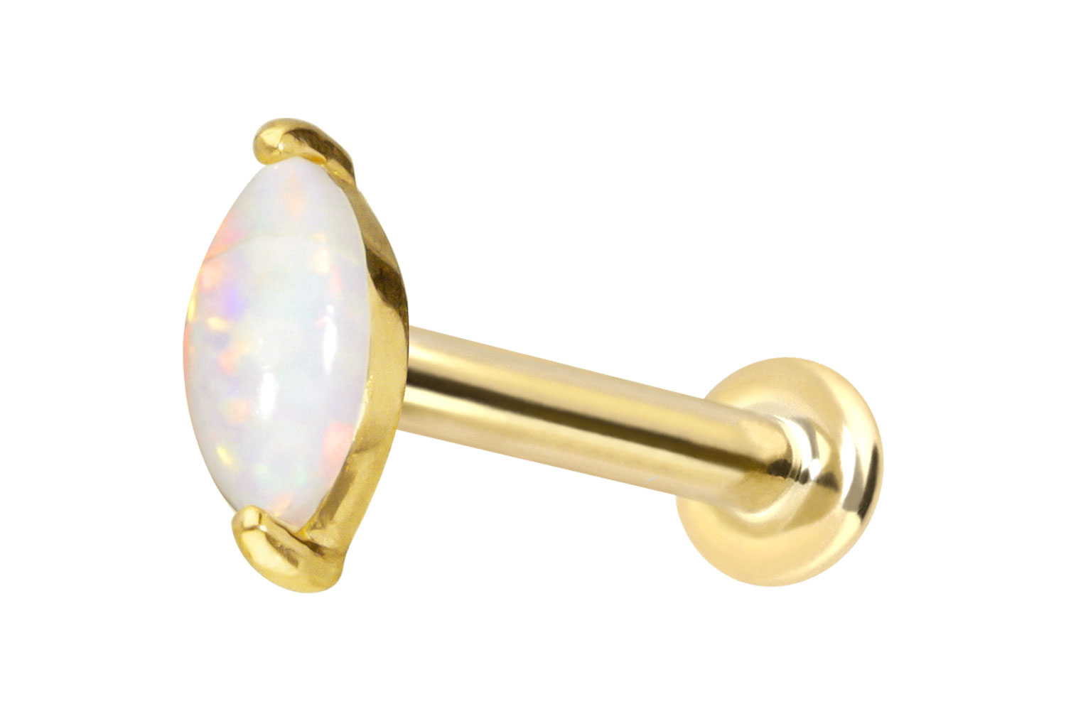 14 Karat Gold Labret Piercing mit Innengewinde OVALER SYNTHETISCHER OPAL